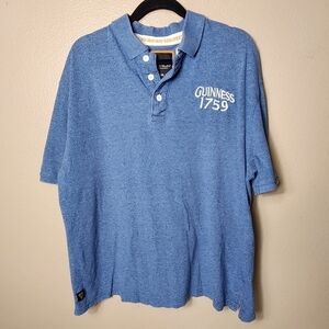 Guinness Beer Mens Embroidered Blue Short Sleeve Mesh Polo-Size XL